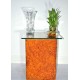 Kartnori multipurpose medium size square side table with transparent glass top - No Storage  , SDLX II , TIGERWOOD Color
