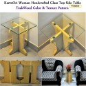 Foldable I Shape Glass Top Side Table Medium Teakwood